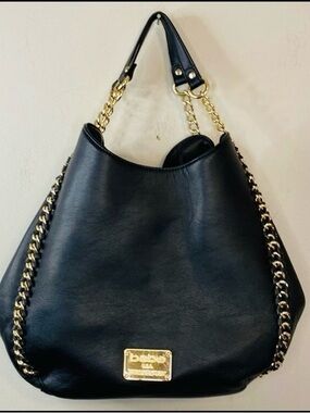 bebe Black Leather with gold Chain-chain Bag